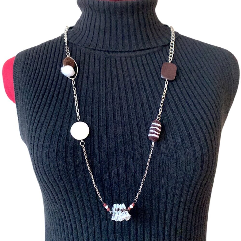 2x18$ 🎁💎 CREATION - OPERA long necklace - Brown & White